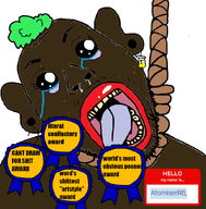 ack award awards big_ears brown_skin crying faggotmiserRB green_hair hair hanging hello_my_name_is_(sticker) meta:namefags noose open_mouth pooner rope suicide teeth teeth_showing text tongue variant:bernd // 837x850 // 242.2KB