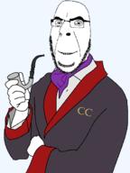 arm ascot closed_mouth clothes glasses grin hand holding_object pipe robe smile smoking soyjak stubble variant:cobson // 465x620 // 21.9KB