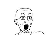 beard clothed clothes ear eyebrow eyebrows eyebrows_up forehead_lines gape gaping gaping_mouth glasses neck nose open_mouth soy_boy soyjak stubble t-shirt teeth teeth_showing template variant:zacjak white_shirt // 720x460 // 13.5KB