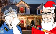 beard christmas closed_eyes closed_mouth clothes glasses hat meta:tagme open_mouth police santa santa_hat subvariant:perceptive_chud variant:chudjak variant:feraljak // 1000x600 // 837.4KB