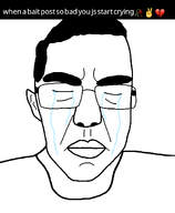 bait big_lips chud clothes crying ear emoticon eyebrows geg glasses heart_broken lips meme peace_sign subvariant:patrick tear text variant:chudjak white_background wilted_rose wrinkles // 986x1200 // 43.9KB