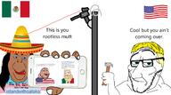4soyjaks amerimutt aryan blue_eyes brown_skin chicken_wire clothes flag flag:mexico flag:united_states glasses hammer hat holding_hammer holding_object holding_phone jaw laser makeup meme mexico nordic_chad phone pistol red_lips satoko sentry showing_something soybooru soyjak stubble tranny turret united_states variant:alicia variant:cobson variant:smugjak wall white_background yellow_hair // 2218x1237 // 721.6KB
