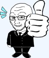 clothes glasses scientoloju scientoloju_(user) smile soyjak stubble suit thumbs_up variant:soyak // 700x830 // 41.9KB