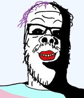 biting_lip evil flag flag:transgender_pride_flag flag_shirt horny ominous purple_hair rape red_lips rotten_teeth shadow subvariant:hornya24 tranny transgender_flag variant:a24_slowburn_soyjak white_skin // 940x1100 // 28.9KB