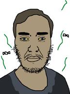 blue_eyes brown_hair brown_skin flies h3k_(user) meta:namefags meta:op_took_a_selfie_of_xerself moustache stink_lines stinky subvariant:chudplier subvariant:chudplier3 sweating trend:slopjak variant:chudjak variant:markiplier_soyjak white_background yellow_sclera // 600x800 // 10.8KB