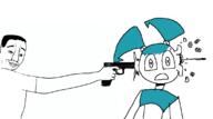 arm cartoon closed_mouth gun hair hand holding_gun holding_object holding_pistol jenny_wakeman murder my_life_as_a_teenage_robot nickelodeon pistol robot smile soyjak variant:chudjak x_eyes xj9 // 1126x628 // 73.4KB