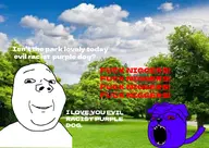 anger angry animal barking canine dog dog_ear evil fangs no_glasses no_stubble open_mouth pet purple_fur racism red_eyes red_text smile subvariant:gapedog subvariant:wholesome_soyjak subvariant:wholyjak tail template variant:gapejak white_text wholesome // 800x566 // 434.5KB