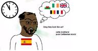 bald beard belgium brown_skin celtic celts flag flag:belgium flag:france flag:ireland flag:spain flag:united_kingdom flag:wales france gauls glasses ireland moor open_mouth rent_free soyjak spain spanish stubble text thinking united_kingdom variant:soyak wales // 832x432 // 80.1KB