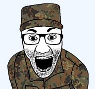 collared_shirt epaulettes flecktarn_pattern glasses larp looking_at_you military military_cap military_uniform soyjak stubble teeth variant:el_perro_rabioso // 427x400 // 100.4KB