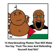 arm baby brown_skin clothes country dead flag flag:palestine glasses hand holding_object open_mouth palestine stubble subvariant:phoneplier text variant:markiplier_soyjak // 1416x1447 // 388.2KB