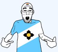 arm clothes countrywar ear flag flag:lgbt_8_color flag:madison flag:transgender_pride_flag glasses hand madison open_mouth pointing soyjak stubble tshirt variant:shirtjak wisconsin // 620x557 // 21.7KB