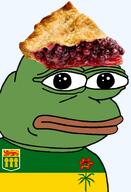 amphibian bald berry canada canadian closed_mouth clothes country flag flag:saskatchewan food frog green_skin irl lips looking_at_you nas nas:pepe pepe_the_frog pie providence saskatchewan saskatoon_berry_pie series:pepe_hat transparent_background tshirt // 1008x1479 // 648.4KB