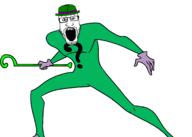 batman batman_(series) clothes full_body glasses green_shirt hat open_mouth soyjak stubble suit the_riddler variant:markiplier_soyjak // 2100x1500 // 190.7KB