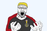 angry award badge blue_eyes clothes ear glasses nate red_shirt soyjak soyteen variant:dumjacque white_skin yellow_hair // 1500x1000 // 101.7KB