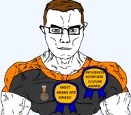 award blue_eyes brown_hair dan looking_at_you meta:tagme orange subvariant:muscular_chud text variant:chudjak // 1059x929 // 108.6KB