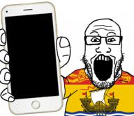 arm canada clothes country flag glasses hand holding_object holding_phone iphone new_brunswick open_mouth phone soyjak stubble subvariant:phoneplier subvariant:phoneplier_vertical tshirt variant:markiplier_soyjak // 2160x1884 // 1.2MB