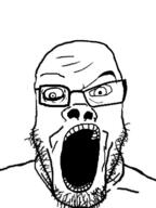 angry crazed glasses merge open_mouth soyjak stubble subvariant:wholesome_soyjak variant:a24_slowburn_soyjak variant:feraljak variant:gapejak variant:markiplier_soyjak variant:soyak wombo_combo // 530x706 // 152.1KB