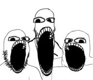 3soyjaks large_eyes large_mouth merge open_mouth soyjak soyjak_trio stretched_mouth stubble subvariant:tismjak variant:gapejak variant:markiplier_soyjak variant:tony_soprano_soyjak // 760x653 // 235.8KB
