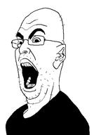 clothes ear glasses open_mouth soyjak stubble tshirt variant:unknown // 387x556 // 8.2KB