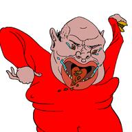 arm crying fat hamburger hand holding_object nas:amerimutt open_mouth red_shirt subvariant:impish_amerimutt yellow_teeth // 680x680 // 177.0KB