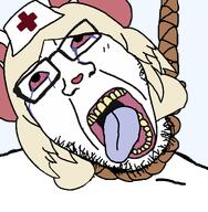 ack ack! anthro crying female furry glasses lorna_(terrible_mouse) mouse mouth_open nurse red_eyes rope subvariant:berndplier teeth terrible_mouse tongue variant:bernd variant:markiplier_soyjak yellow_hair // 1148x1175 // 57.6KB