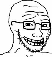 glasses hybrid raised_eyebrow smile smug soyjak stubble troll trollface variant:soyak // 644x703 // 35.3KB