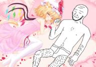 anime arm bed closed_eyes closed_mouth clothes flandre_scarlet full_body hat leg sleeping soyjak stubble touhou underpants variant:soyak video_game // 1341x933 // 1.2MB