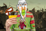 2soyjaks angry animal bloodshot_eyes clenched_teeth clothes ear fallout_3 glass glasses green_teeth hand holding_object juice open_mouth orange_eyes orange_juice soyjak stubble subvariant:feralsquirrel trend:squirreljakking ugly_sweater variant:feraljak vein // 2000x1333 // 464.1KB