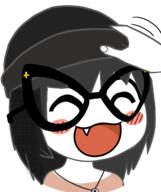 avengers beanie blush closed_eyes clothes fang fangs female girl glasses gyate_gyate hair hand happy hat headpat necklace open_mouth pat smile soyjak variant:soytan // 1319x1569 // 331.0KB