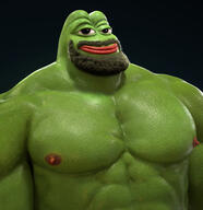 amphibian beard frog gigachad green_skin muscular_male nas:pepe pepe_the_frog smile