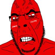 angry clenched_teeth closed_mouth glasses rage rage_comic red_eyes red_skin soyjak stubble variant:cobson vein // 721x720 // 16.2KB