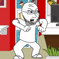 angry animated arm clothes dance drawn_background full_body glasses hand leg monkey_dance open_mouth redraw soyjak stubble tongue tshirt variant:soyak vyond // 412x480 // 730.4KB