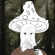 clothes eyebags forest holding_object holding_phone irl_background meta:not_oc mushroom nas:wojak shroomjak smoking subnas:doomer tree // 1920x1920 // 485.7KB