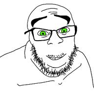 beard glasses green_eyes happy looking_at_you mustache smile soyjak stubble subvariant:modern_feraljak teeth template thick_eyebrows variant:feraljak white_background // 1025x1025 // 25.0KB