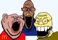3soyjaks amerimutt arab asian booger brown_skin euromutt european_union fangs flag:european_union lips mcdonalds mutt open_mouth subvariant:euromutt subvariant:impish_amerimutt teeth transparent_background variant:gapejak variant:impish_soyak_ears variant:markiplier_soyjak variant:soykio_kid yellow_skin yellow_teeth // 828x581 // 45.4KB