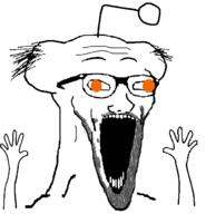 antenna arm brain_tumor glasses hand hands_up open_mouth orange_eyes reddit redditard side_burns soyjak stubble subvariant:wewjak variant:soyak // 640x666 // 12.6KB