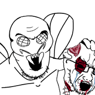 2soyjaks arm blood blood_drip blood_from_mouth blood_from_neck blood_splatter bug crying death decapitation deep_wound exposed_bone exposed_brain exposed_muscle eye_socket gore hand holding_object holding_severed_head horror looking_at_you looking_to_the_right missing_eye monster mutilation open_mouth severed_head soyjak stubble variant:feraljak variant:soyak white_background wing // 1970x1500 // 520.0KB