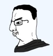 closed_mouth clothes glasses hair meta:low_resolution side_profile smile smug soyjak template variant:chudjak // 190x200 // 15.0KB