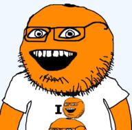 annoying_orange beard eyes glasses happy meme no_nose orange_(fruit) series:fruiterz! smile soyjak subvariant:science_lover teeth text variant:markiplier_soyjak variant:oranjak // 800x789 // 461.2KB