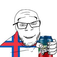can closed_mouth faroe_islands flag flag:faroe_islands glasses hand happy holding_object holding_sproke looking_at_you smile soyjak sproke stubble variant:feraljak // 1500x1500 // 212.7KB