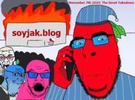 angry arson attack broot building burning closed_mouth clothes crowd date doll doll_(user) drama event fire flag:czechia glasses leaf leaves logan looking_at_you mark open_mouth pajamas phone pink_skin red_skin smoke soyjak_blog stubble tinted_glasses variant:cobson variant:feraljak variant:markiplier_soyjak variant:rupturejak // 1356x1004 // 245.5KB