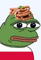 amphibian bald closed_mouth clothes country europe european flag flag:poland food frog green_skin irl lips looking_at_you nas nas:pepe neutral pepe_the_frog poland polish polish_food polush_sausage sausage series:pepe_hat transparent_background tshirt // 1344x1973 // 594.1KB