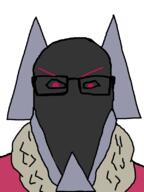 angry clothes friday_night_funkin' glasses grey_skin hat jacket merell_(friday_night_funkin') pink_eyes soyjak variant:markiplier_soyjak video_game // 600x800 // 8.1KB