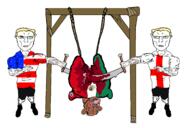 3soyjaks ack amerimutt anti_mutt bisected blood bloodshot_eyes blue_eyes brown_skin buff clothes crying ear england full_body gore hair mcdonalds mexico meximutt nazism open_mouth pol_(4chan) saw soyjak subvariant:chudjak_front subvariant:unbotheredchud swastika tongue united_states variant:bernd variant:chudjak vein yellow_hair yellow_teeth // 2576x1720 // 451.6KB