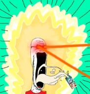 aura clothes drinking glasses glowing glowing_eyes laser open_mouth red_eyes silk_soymilk soy_milk soyjak stubble subvariant:soyak_soymilk super_saiyan variant:soyak // 1074x1122 // 532.3KB