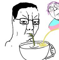2soyjaks ^_^ angry arm blush closed_eyes closed_mouth cup drinking drinking_straw flag flag:transgender_pride_flag glasses hair hand holding_object piss purple_hair smile straw subvariant:impdrink tranny variant:bernd variant:chudjak variant:impish_soyak_ears // 1097x1118 // 327.5KB