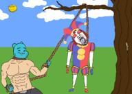 ack bloodshot_eyes cartoon hanging happy muscles rope sky smug stripes the_amazing_digital_circus the_amazing_world_of_gumball variant:bernd variant:chudjak // 2100x1500 // 296.8KB