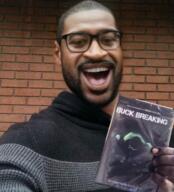 black_skin buck_breaking clothes ear george_floyd glasses hair hand happy holding_object irl mustache open_mouth series:saint_floyd soyjak stubble text tongue variant:unknown // 478x526 // 360.4KB