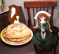 animal anime arm clothes ear food full_body glasses hand irl_background leg maid mustache nut nuts open_mouth pancake rozen_maiden soyjak subvariant:feralsquirrel suiseiseki tail trend:squirreljakking variant:feraljak // 1280x1166 // 1.8MB