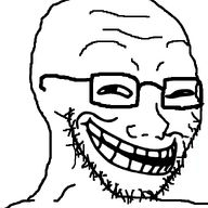 glasses grin looking_at_you open_mouth smile smug soyjak stubble trollface variant:soyak // 632x756 // 44.4KB